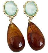 Vintage Amber Teardrop Dangle Earrings for Women Girls Hypoallergenic Lightweight Big Waterdrop R...