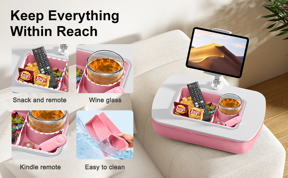 Keep Everything Within Reach Snackandremote Wine glass Kindle remote Easy to clean