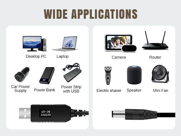 USB 5V to DC 12V voltage step-up converter cables