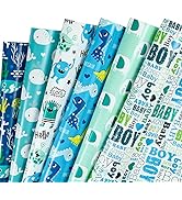 WRAPAHOLIC Baby Boy Wrapping Paper Sheet - Boy Lettering and Dinosaur Design for Birthdays, Party...