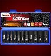 EPAuto 1/2-Inch Drive SAE Deep Impact Socket Set, Cr-V, 6 Points, 11 Sockets