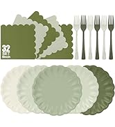 CENLBJ 96Pcs Sage Green Paper Plates and Napkins Party Supplies,Gradient Scalloped 9" Disposable ...