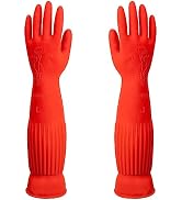 ThxToms Rubber Dishwashing Cleaning Gloves (2-Pair) - Fleece Lined, Reusable, Waterproof with Ext...