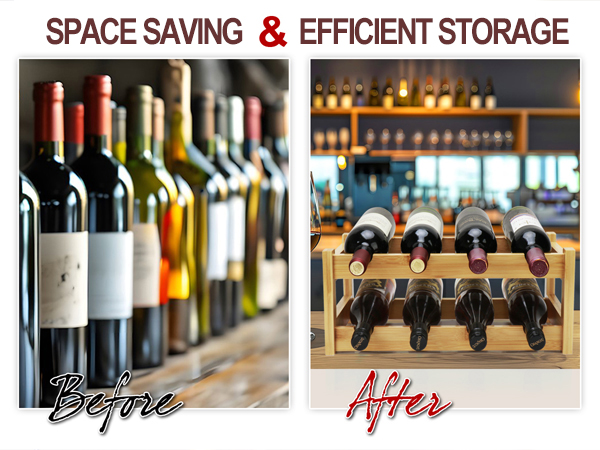 Bamboo Wine Rack, 2-Tier 8 Bottles Wine Storage Cabinet Shelf, Natural Wine Racks Countertop