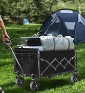 Wagons Carts Foldable, Collapsible Wagon, Foldable Wagon Cart with Wheels, Folding Wagons for Bea...