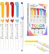 Highlighters 5 Pcs Dual Tips, Assorted Colors, Cute Highlighters, No Bleed | with Broad and Fine ...