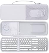 White protective carrying case containing a foldable keyboard with numeric keypad. Case features compartments for accessories and a clean, minimalist design.