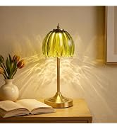 EJQ Glass Tulip Rechargeable Table Lamp, Cordless Flower Table Light -Green | Handcrafted green g...