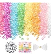 Pony Beads AB Colors, Hair Beads for for Kids Girls, 1200Pcs Pony Beads and 100 Pcs Letter Beads,...