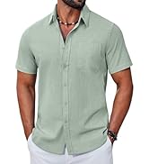 COOFANDY Mens Button Down Shirt Short Sleeve Casual Stylish Cotton Shirts Linen Textured Summer B...