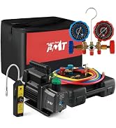 PB Motor TECH 4.5CFM 1/3HP Vacuum Pump with 3-Way AC Manifold Gauge Set for R134a R12 R22 R502, w...