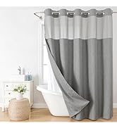 eachope No Hooks Needed Linen Textured Shower Curtain with Snap-in Fabric Liner Set,Hotel Luxury ...