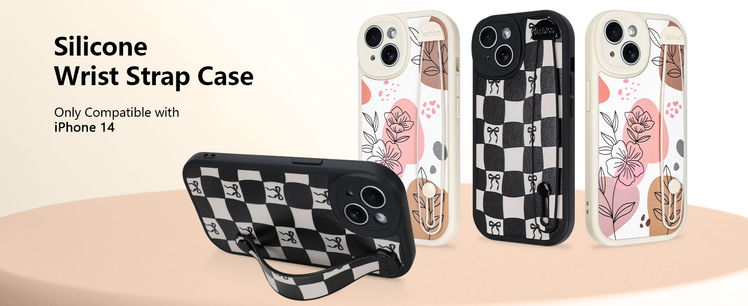 Ctue floral flowers checkered case for iphone with finger hand wrist loop strap