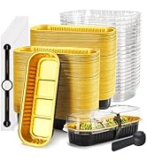 LOKQING 100 Pack Mini Loaf Pans with Lids Rectangle Individual Cake Pans Aluminum Foil Pans for L...