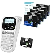 EazeID H1100 Portable Labeler with 6PK 12mm Laminated Black Tape Waterproof, Keyboard Labeling Ma...