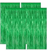 4 Pack Green Streamers, 3.28 FT x 7.05 FT Birthday Backdrop, Metallic Green Foil Fringe Curtains ...