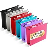 Extra Capacity Plastic Hanging File Folder, 12 Pack Reinforced Hang Folders Letter Size, Heavy Du...