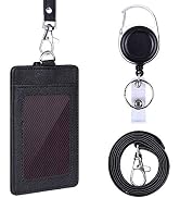 Wisdompro Badge Holder, 2-Sided PU Leather ID Badge Card Holder with 1 Clear ID Window and 2 Card...