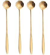 Gold Rose Iced Tea Spoons Set of 4 | Long Handle Stainless Steel Spoons | Long Handle for Tall Gl...