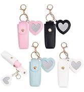 CALFOVERA 4 Colors PU Leather Portable Chapstick Holder Key Chain Bulk with Heart Mirror Mini Lip...