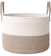 JMvicyroam Woven Blanket Basket,65L Large Rope Storage Bin with Handles, Organizer for Blankets T...