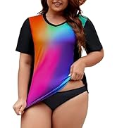 Tournesol Women's Plus Size Rash Guard UV Sun Protection Swim Shirts Short Sleeve Swimwear Swimsu...