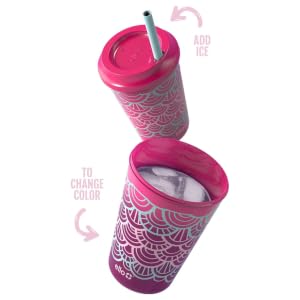 Ello Kids Plastic Reusable 12oz Color Changing Cups with Straw