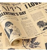 RUSPEPA Vintage Newspaper Valentine's Day Wrapping Paper Roll, Mini Roll, Retro The Cupid Post Lo...
