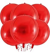 LHOAVWE 6 Pack 22 Inch 4D Red Balloons: 6 Pcs Round Foil Balloons (Uninflated) + Straw + 32 Foot ...