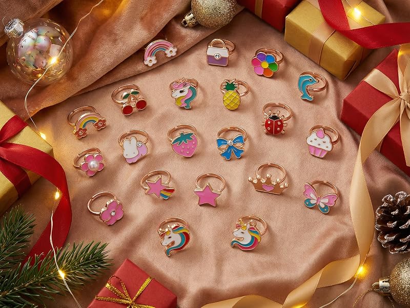 PASEMM 36pcs Little Girl Jewel Rings