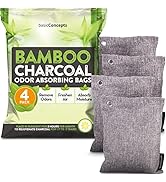 BASIC CONCEPTS Nature Fresh Bamboo Charcoal Air Purifying Bags (4x200g), Charcoal Bags Odor Absor...