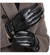 OZERO Winter Gloves for Men: Touchscreen Wool Blend-Lined Thermal Leather Gloves Gift Box Packagi...
