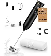 Soenglyun 3-Speed Rechargeable Milk Frother Handheld with Travel Case | Dual Coil Whisk - Rich Fo...
