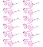 HQGROCERY 12 Pairs Heart Shaped Sunglasses, Pink Rimless Sunglasses Transparent Glasses for Women...
