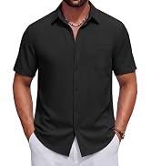 COOFANDY Men's Short Sleeve Casual Button Down Shirts Summer Beach Wedding Textured Linen Shirt f...