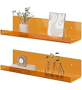 RRG 15 Inch Acrylic Floating Shelves, 2 Pack Kids Floating Bookshelf Wall Mounted Display Shelf f...