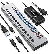 Powered USB Hub 10Gbps, 17 Ports 96W USB 3.2 Hub(10 USB-A 3.2 Ports+3 QC 24W Fast Charging Ports+...