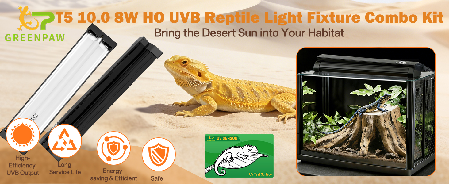 GREENPAW Professional T5 Ho Reptile Habitat Lighting for Bearded Dragons Tortoises,Desert Species