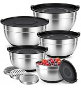 Parmedu Stainless Steel Mixing Bowls with Lids Set Nesting Metal Prep | Premium Nesting Bowls wit...