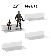 Hexsonhoma Sezanrpt 12 Inches White Acrylic Wall Shelves Set of 4, Wall Mounted Shelves Moel Car,...