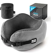 PEUJEW Neck Pillow Travel Pillow - 100% Pure Memory Foam Airplane Pillow with Adjustable Clasp & ...