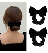 TUCEWP Black Bows for Women Girls 2Pcs Velvet Bow Scrunchies for Long Thick Curly Hair Ultra Soft...