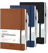 Lined Journal Notebook, with Pen, Leather Hardcover, A5 (5.7"x8.4"), 3 Pack, for Women Men, Work,...