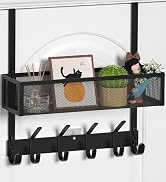 Aimeaihe Over The Door Hooks Organizer, Over The Door Towel Rack with Mesh Basket, 10 Coat Hooks ...
