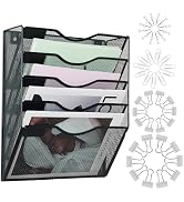 LEKETREE Hanging Wall File Organizer with Office Assorted, 5 Pockets Mesh Wall Mounted Hanging Fi...