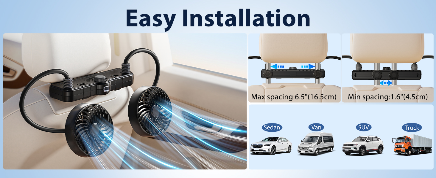 The eay to install car fan for baby rear facing comes compatible with cars, two storage hooks