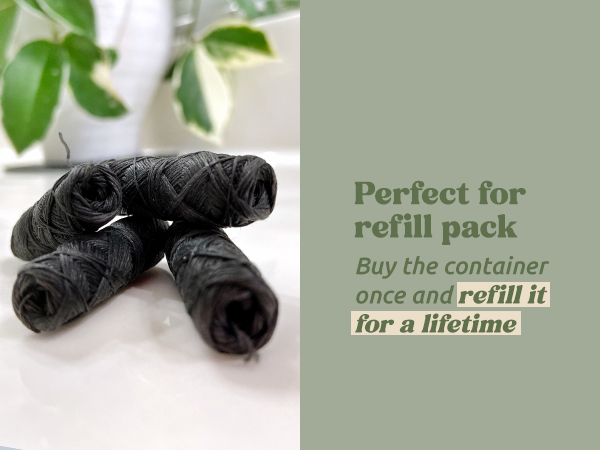 vegan bamboo charcoal dental floss refillable steel container candelilla wax oral care