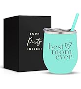 Best Mom Ever Tumbler, 12 Oz Stainless Steel Water Bottle with Lid & Straw - Mint Green, Ideal Ch...