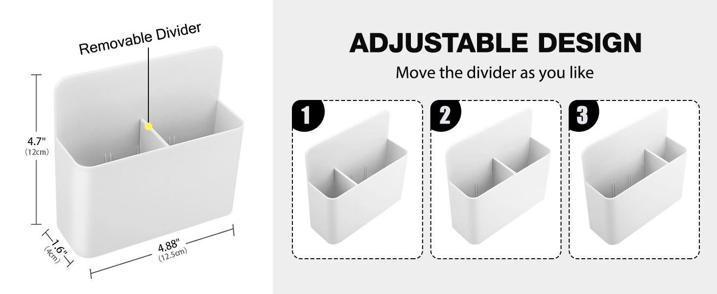 the divider can be adjusted to fit different need. 3 way for space adjustment