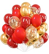 PartyWoo Red and Gold Balloons 66pcs 12 10 Inch Matte Red Burgundy Metallic Chrome Gold Confetti ...
